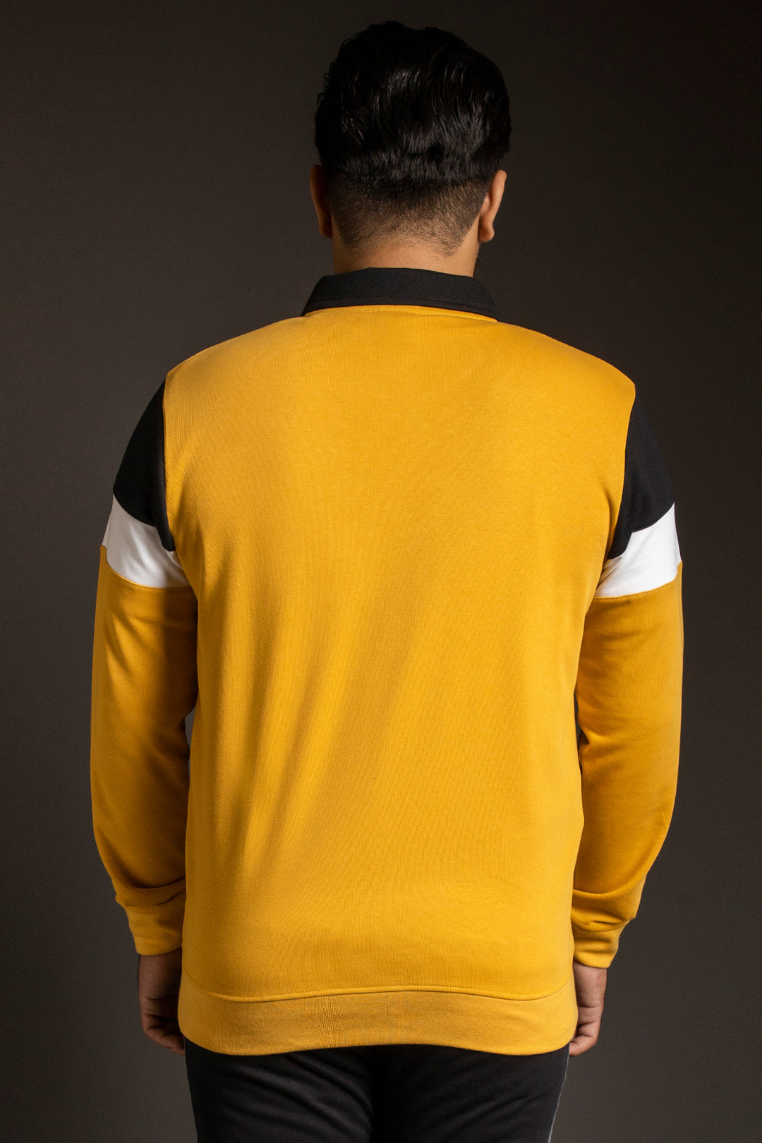 Yellow Contrast Panelled Zipper Jacket (Plus Size) - W23 - MJ0017P