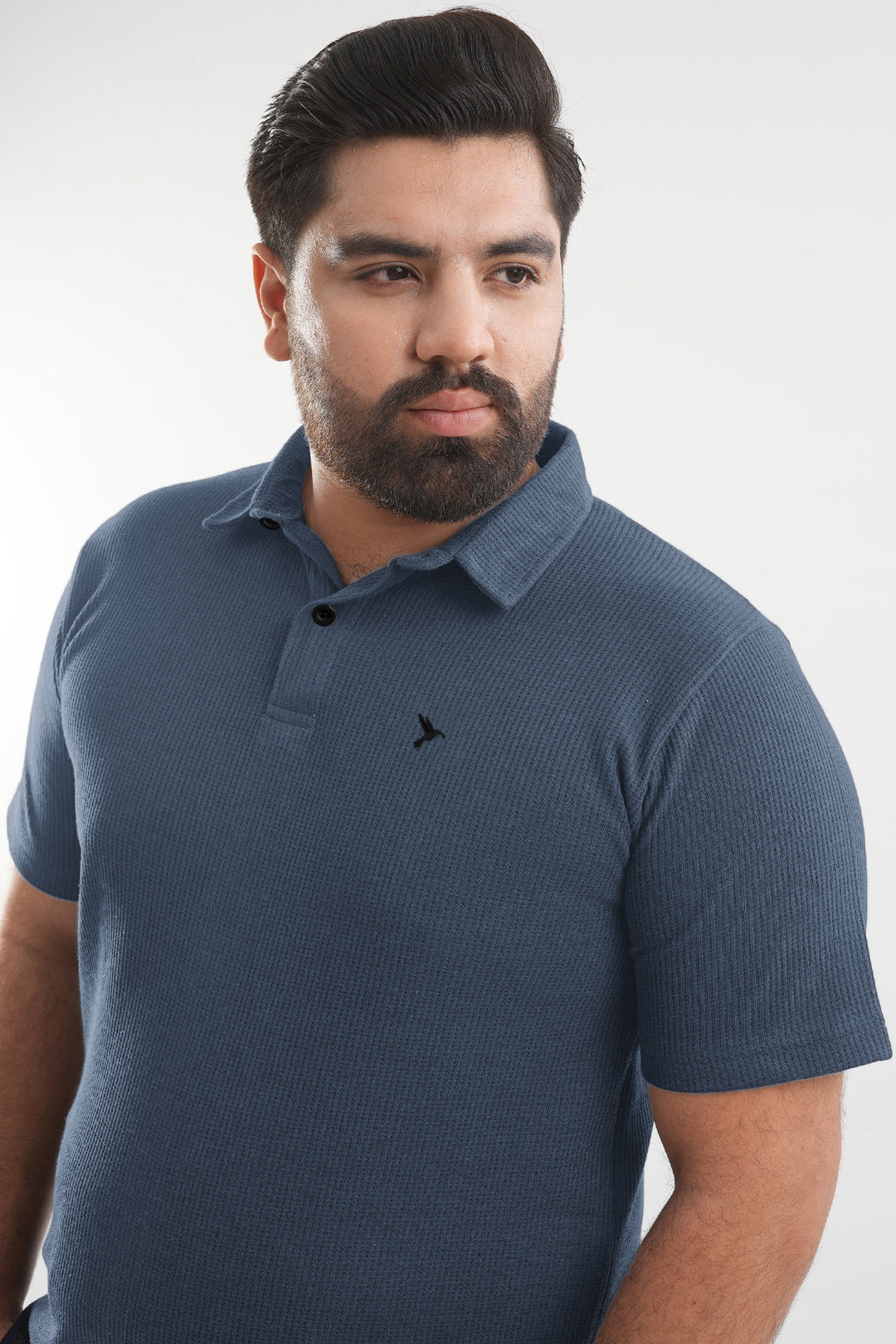 Stormy Blue Waffle Knit Jacquard Polo Shirt (Plus Size) - S25 - MP0650P