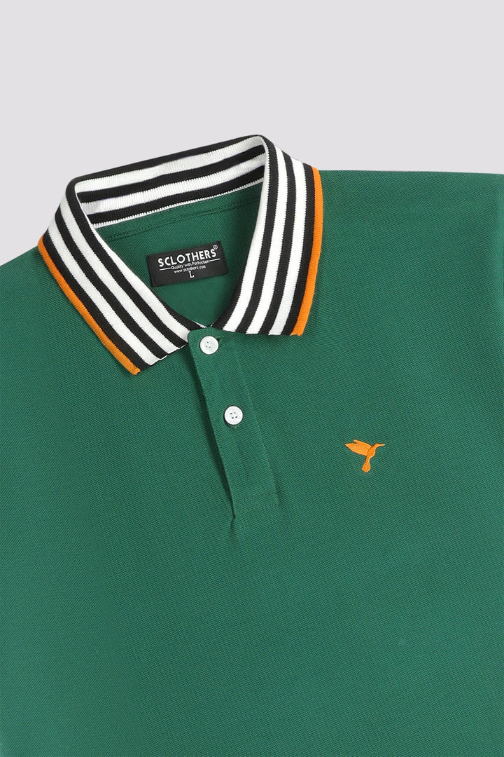 Green Contrast Striped Collar Polo Shirt - A24 - MP0245R