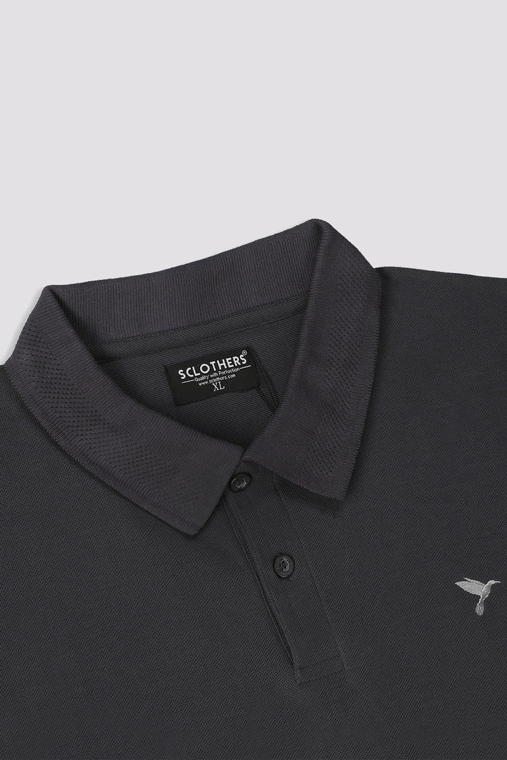 Grey Jacquard Collar Embroidered Polo Shirt - S23 - MP0219R