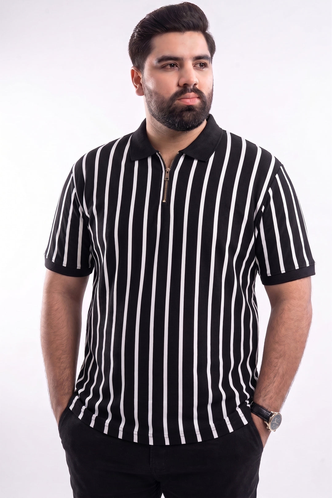 Monochrome Stripe Yarn Dyed Quarter Zip Polo - S26 - MP0619P