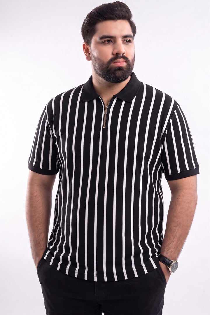 Monochrome Stripe Yarn Dyed Quarter Zip Polo - S26 - MP0619P