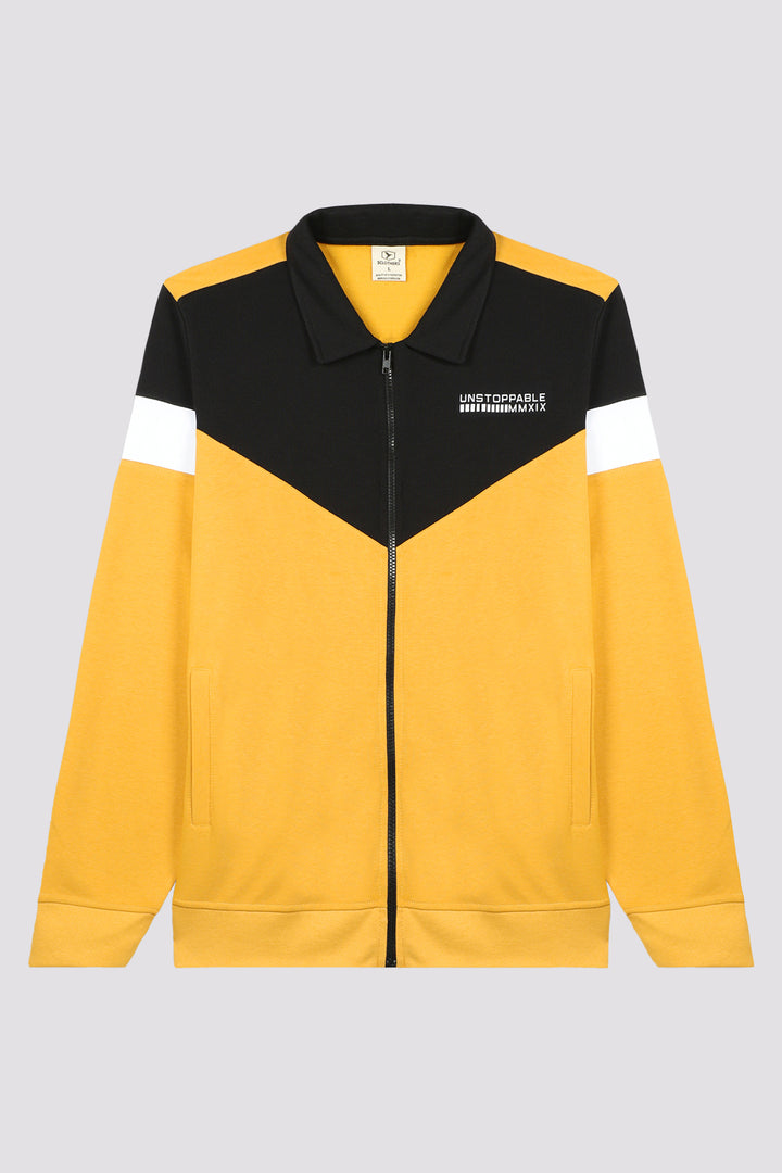 Yellow Contrast Panelled Zipper Jacket - W23 - MJ0017R