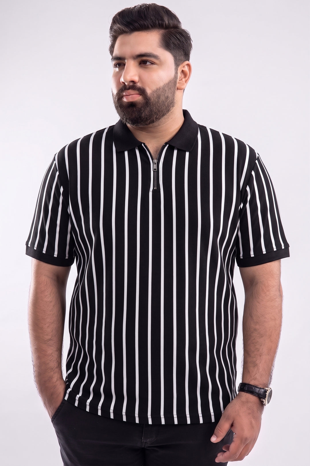 Monochrome Stripe Yarn Dyed Quarter Zip Polo - S26 - MP0619P