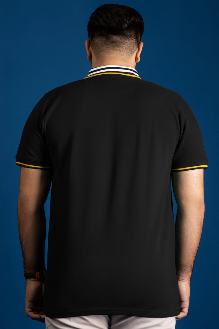 Black Contrast Striped Collar Polo Shirt (Plus size) - S26 - MP0561P