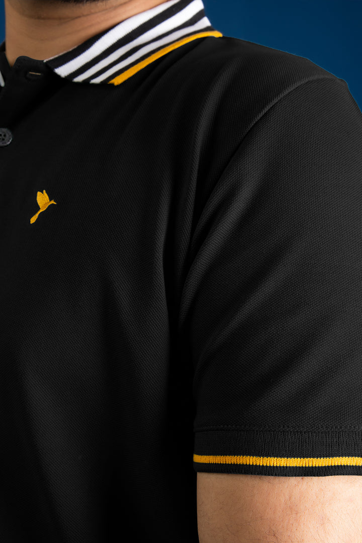 Black Contrast Striped Collar Polo Shirt (Plus size) - S26 - MP0561P