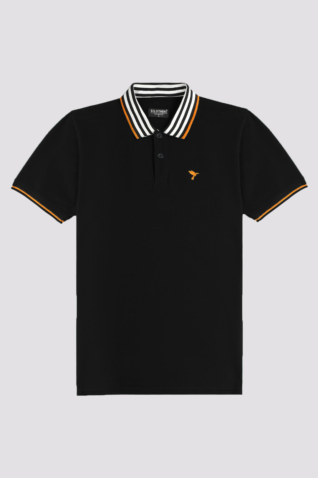 Black Contrast Striped Collar Polo Shirt (Plus size) - S26 - MP0561P