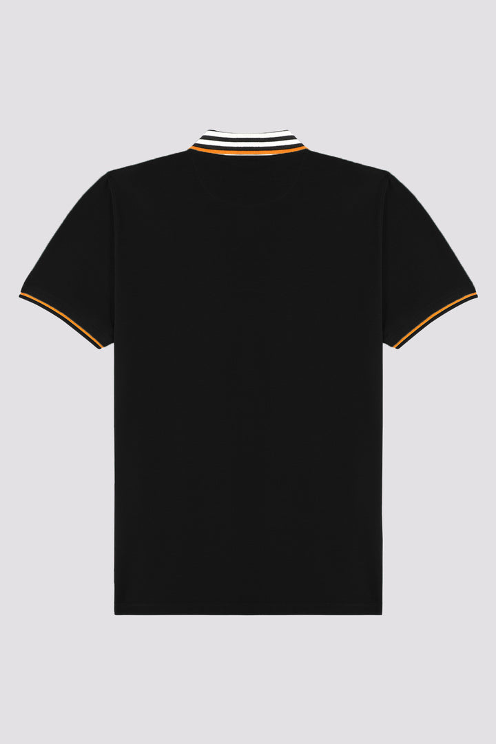 Black Contrast Striped Collar Polo Shirt - S26 - MP0561R