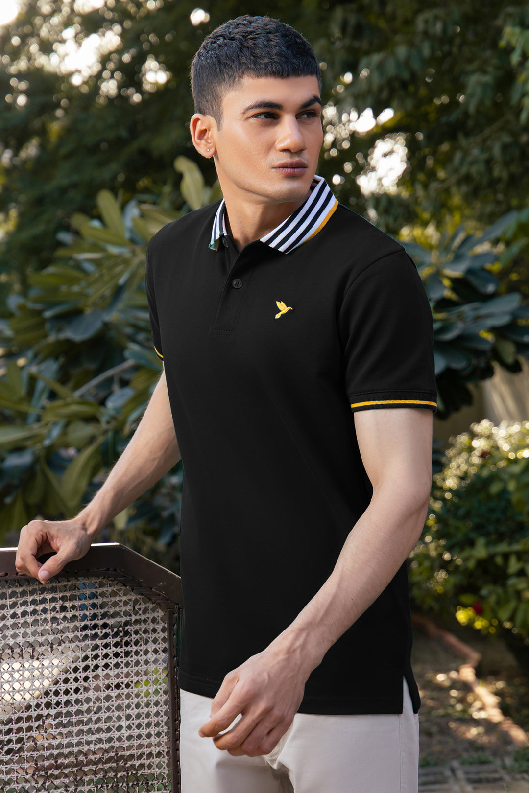 Black Contrast Striped Collar Polo Shirt - S26 - MP0561R