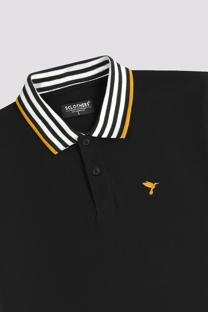 Black Contrast Striped Collar Polo Shirt - S26 - MP0561R
