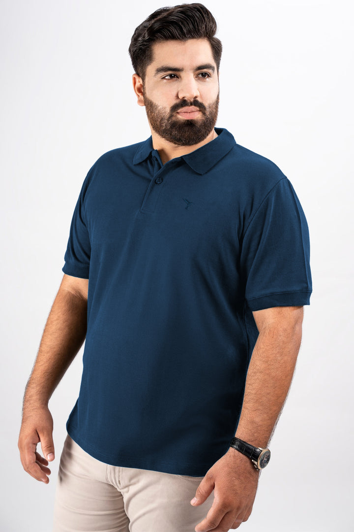 Deep Blue Cotton Pique Embroidered Polo Shirt - S25 - MP0355P