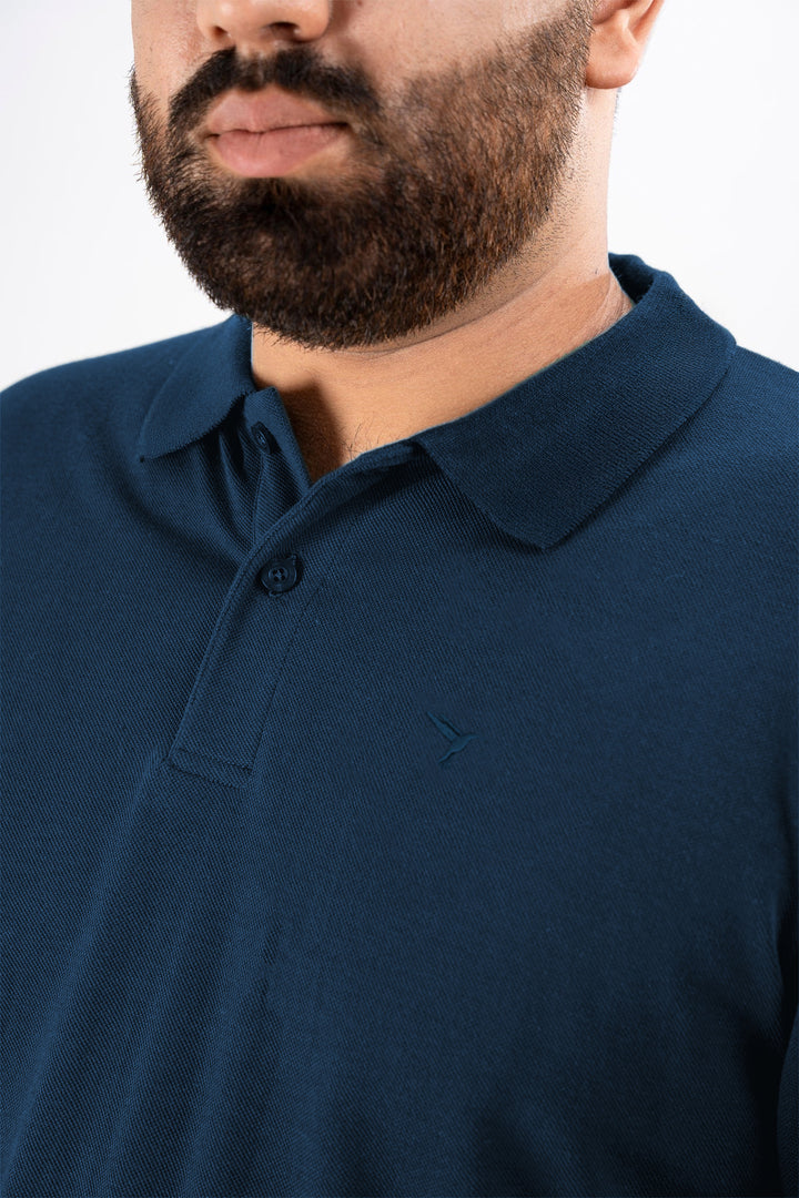 Deep Blue Cotton Pique Embroidered Polo Shirt - S25 - MP0355P