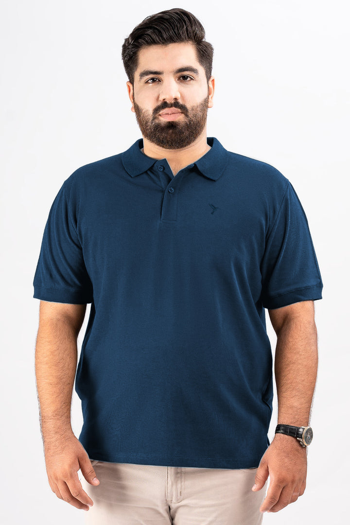 Deep Blue Cotton Pique Embroidered Polo Shirt - S25 - MP0355P