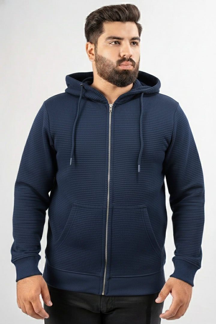 Blue Linear Texture Hoodie (Plus Size) - W25 - MH0097P