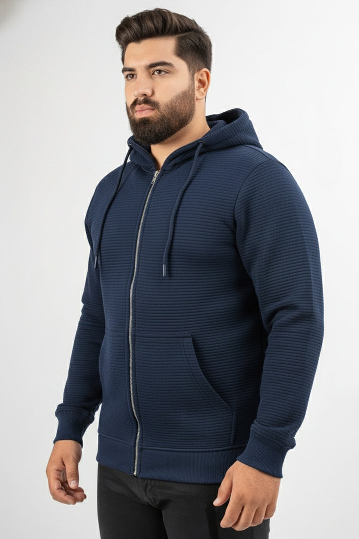 Blue Linear Texture Hoodie (Plus Size) - W25 - MH0097P