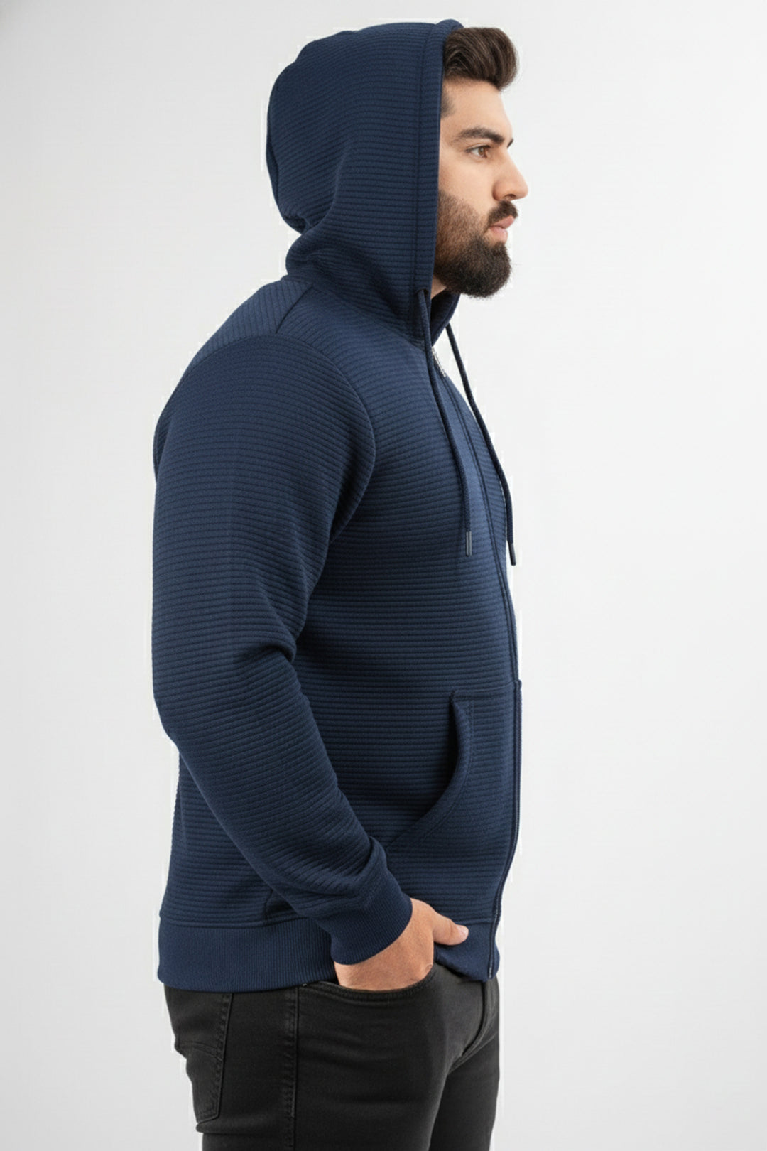 Blue Linear Texture Hoodie (Plus Size) - W25 - MH0097P