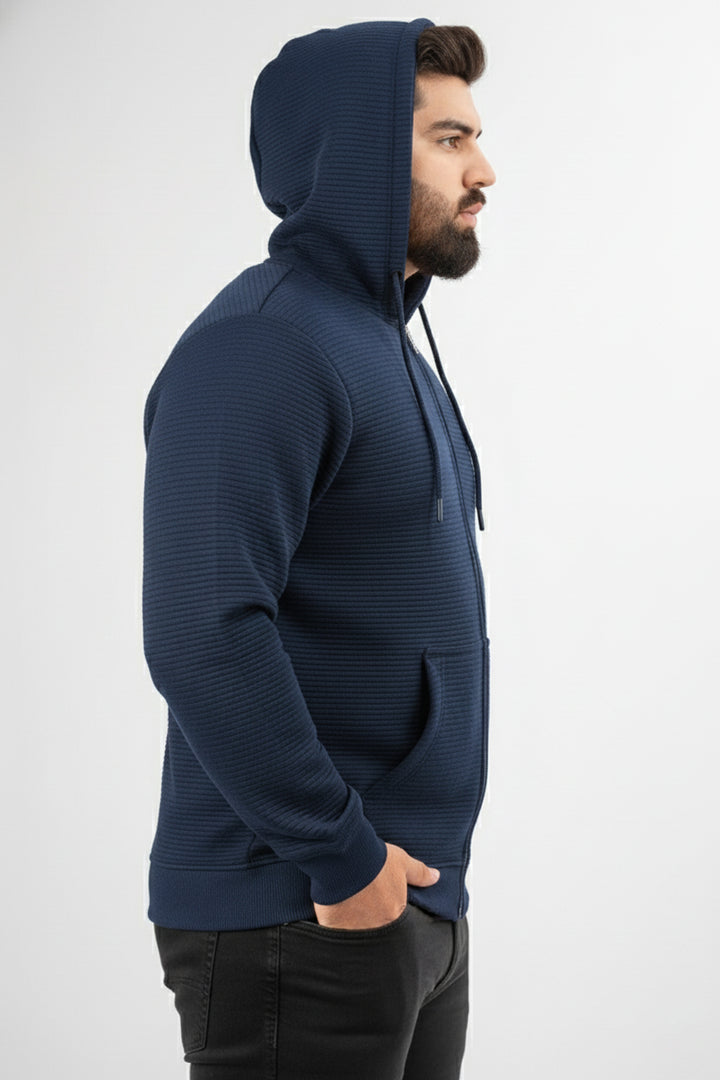 Blue Linear Texture Hoodie (Plus Size) - W25 - MH0097P