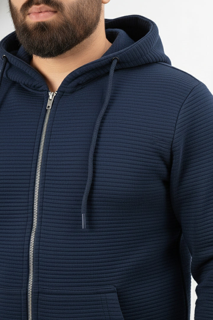 Blue Linear Texture Hoodie (Plus Size) - W25 - MH0097P