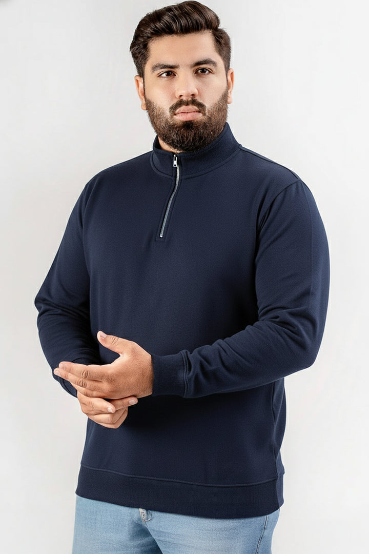 Navy Mock Neck Zip Sweatshirt (Plus Size) - W25 - MSW106P