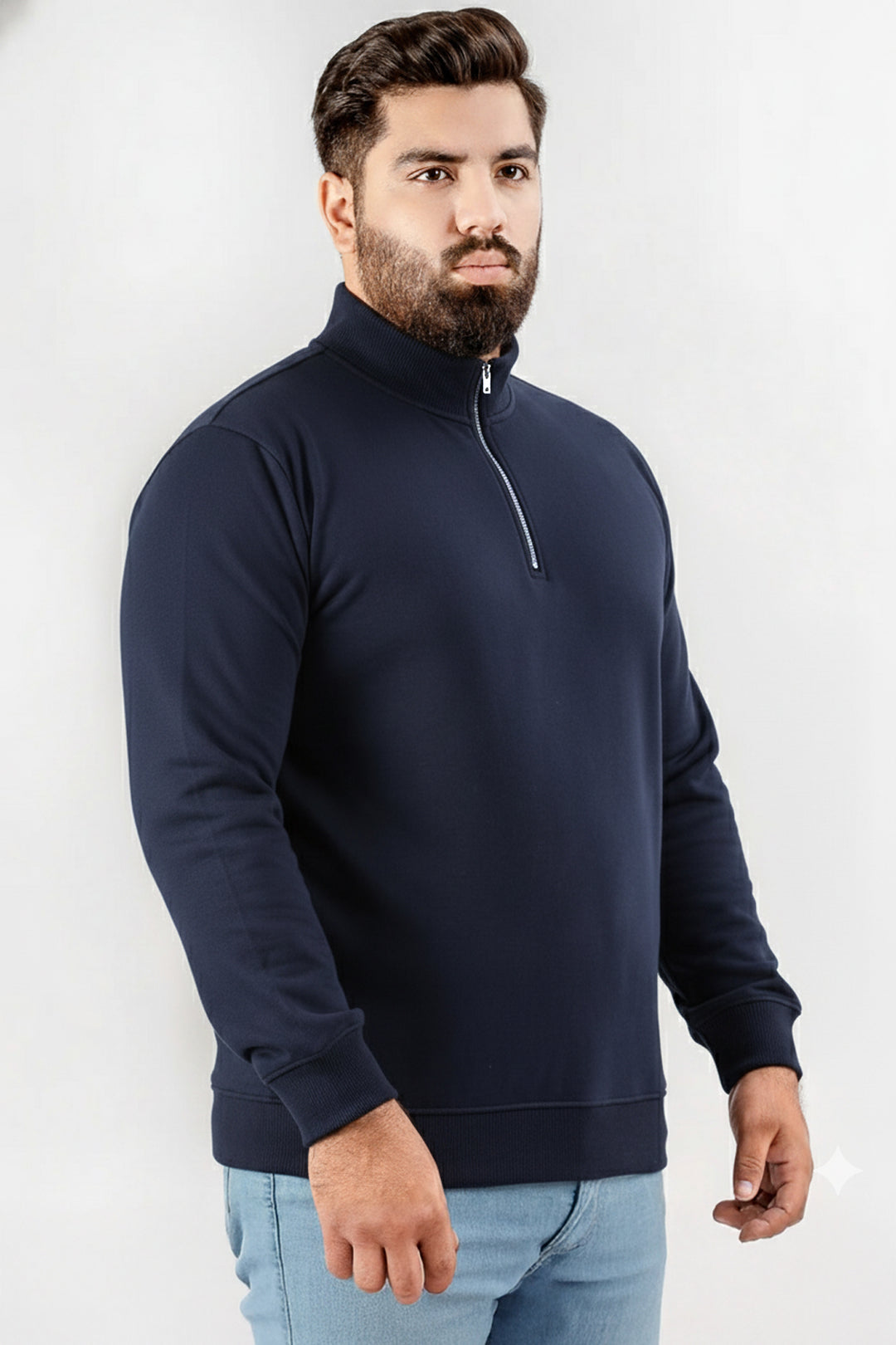 Navy Mock Neck Zip Sweatshirt (Plus Size) - W25 - MSW106P