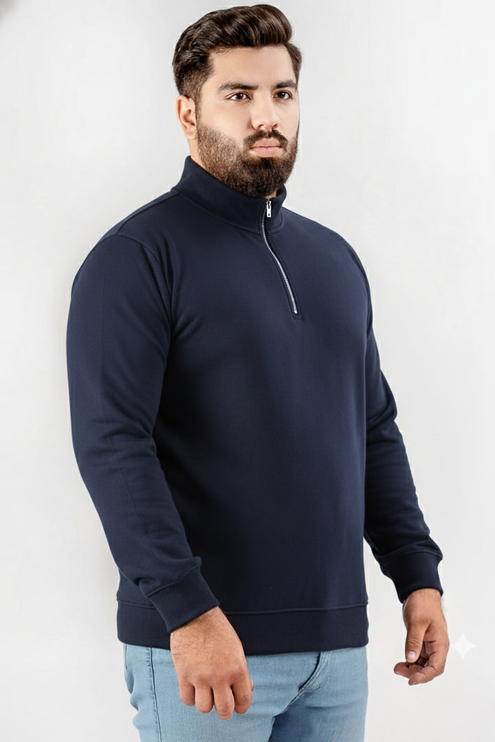 Navy Mock Neck Zip Sweatshirt (Plus Size) - W25 - MSW106P