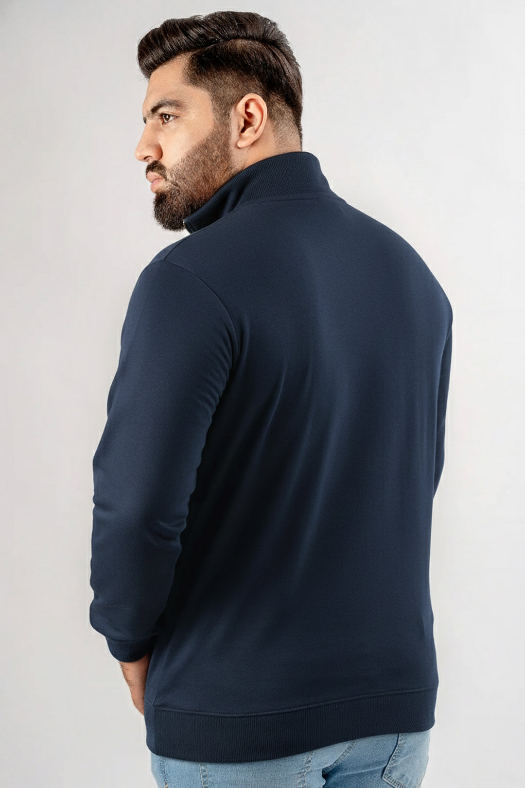 Navy Mock Neck Zip Sweatshirt (Plus Size) - W25 - MSW106P
