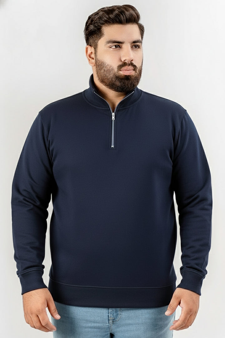 Navy Mock Neck Zip Sweatshirt (Plus Size) - W25 - MSW106P
