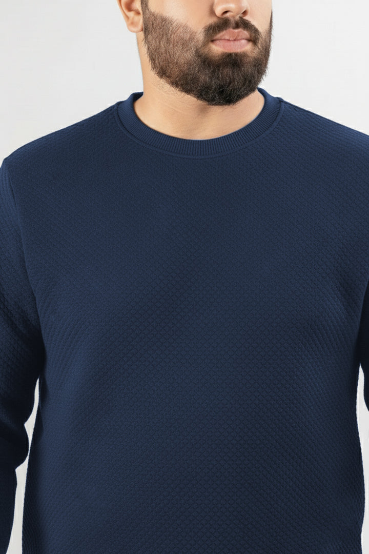 Blue Quilted Textured Sweatshirt (Plus Size) - W25 - MSW105P