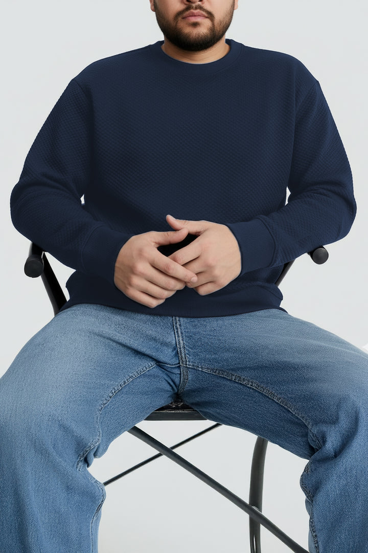 Blue Quilted Textured Sweatshirt (Plus Size) - W25 - MSW105P