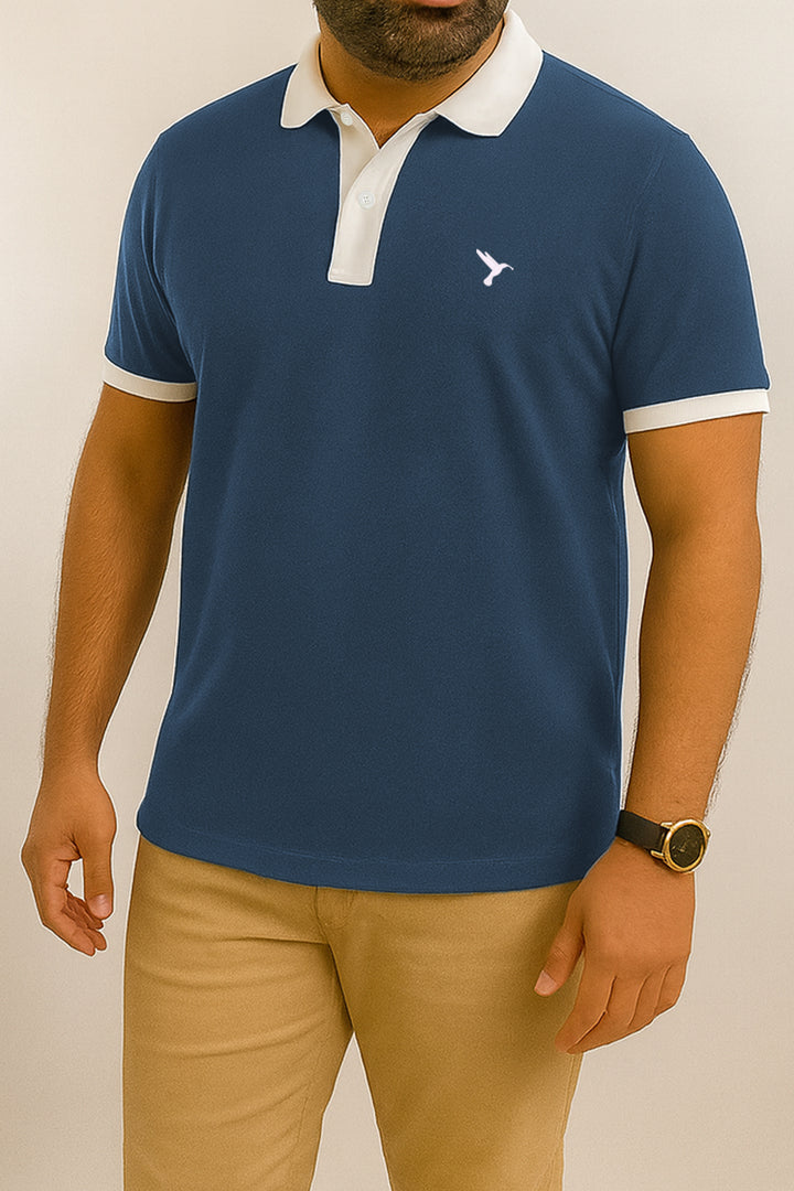 Deep Blue Polo Shirt with White Contrast Placket (Plus size) - S25 - MP0557P