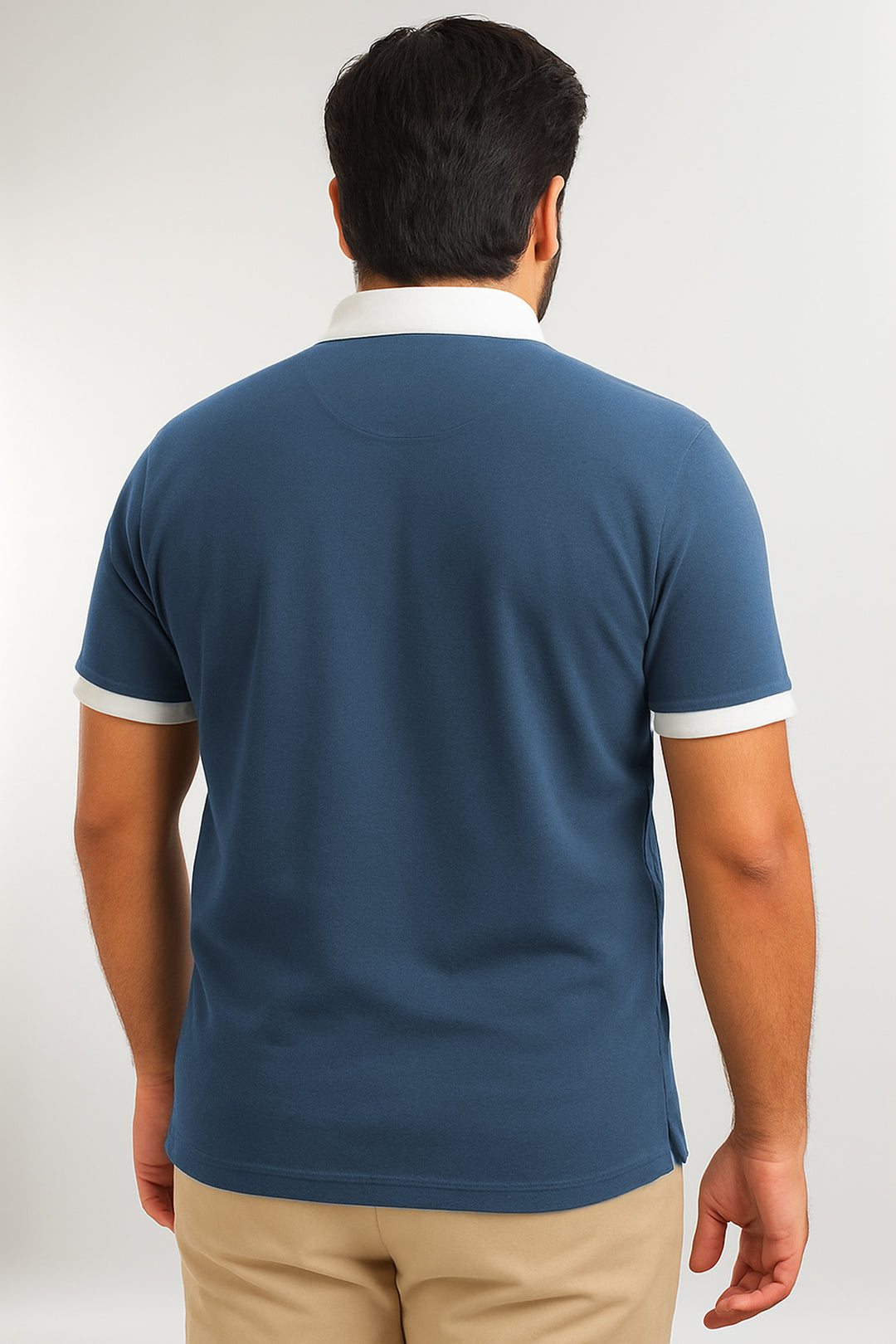 Deep Blue Polo Shirt with White Contrast Placket (Plus size) - S25 - MP0557P