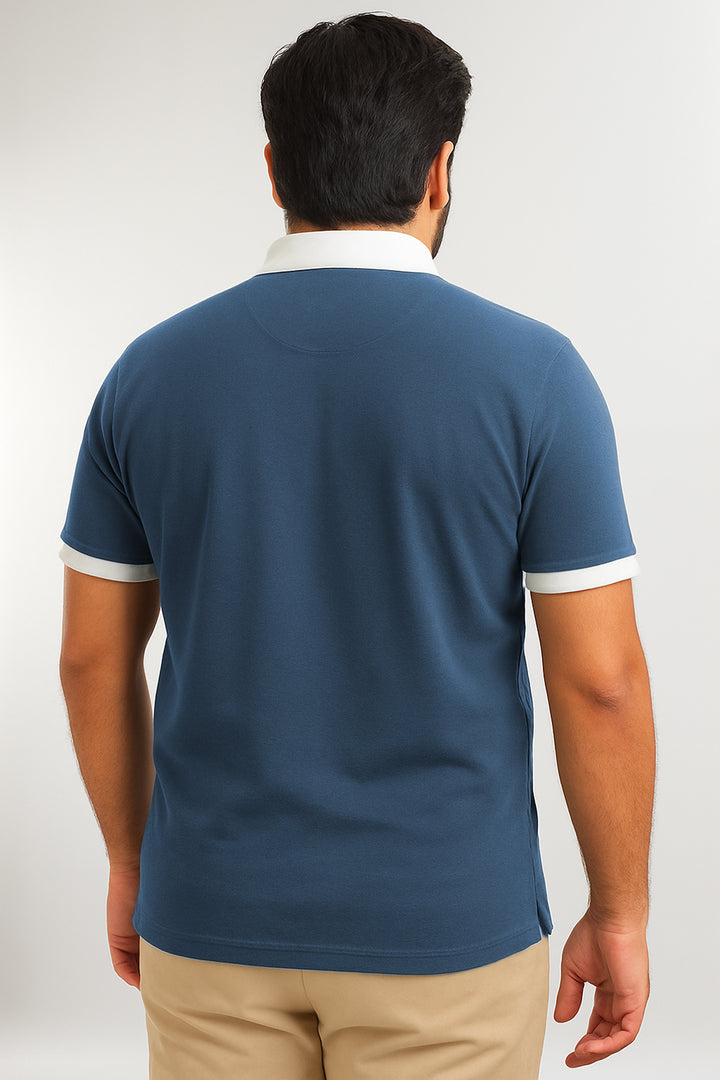 Deep Blue Polo Shirt with White Contrast Placket (Plus size) - S25 - MP0557P