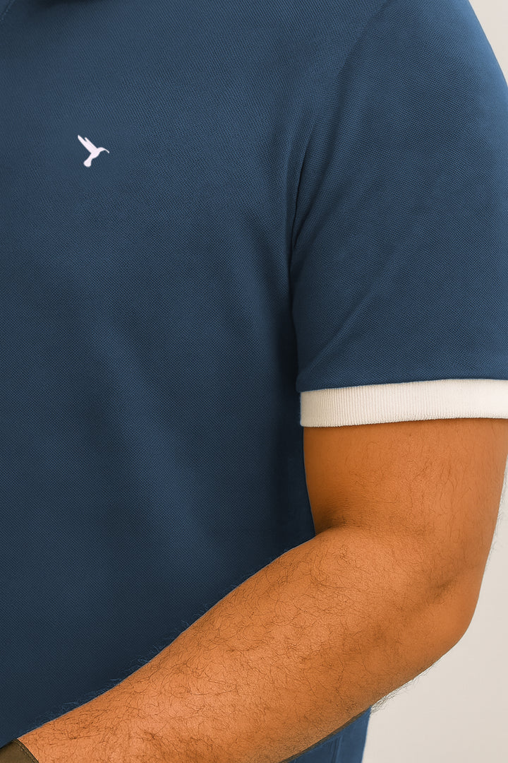 Deep Blue Polo Shirt with White Contrast Placket (Plus size) - S25 - MP0557P