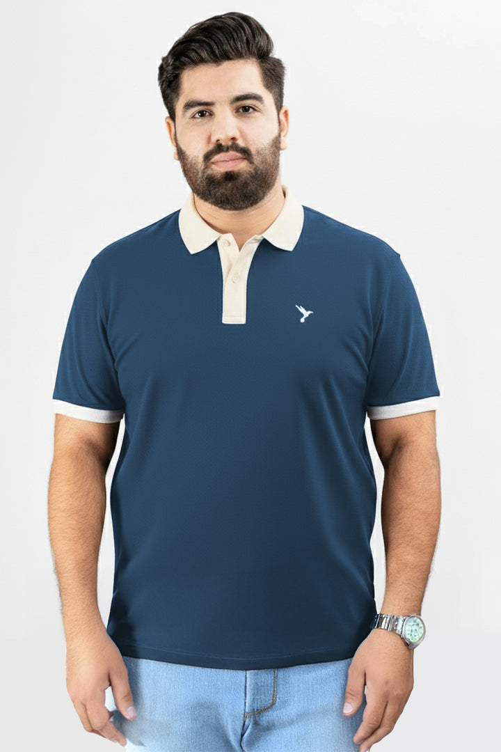 Deep Blue Polo Shirt with White Contrast Placket (Plus size) - S25 - MP0557P
