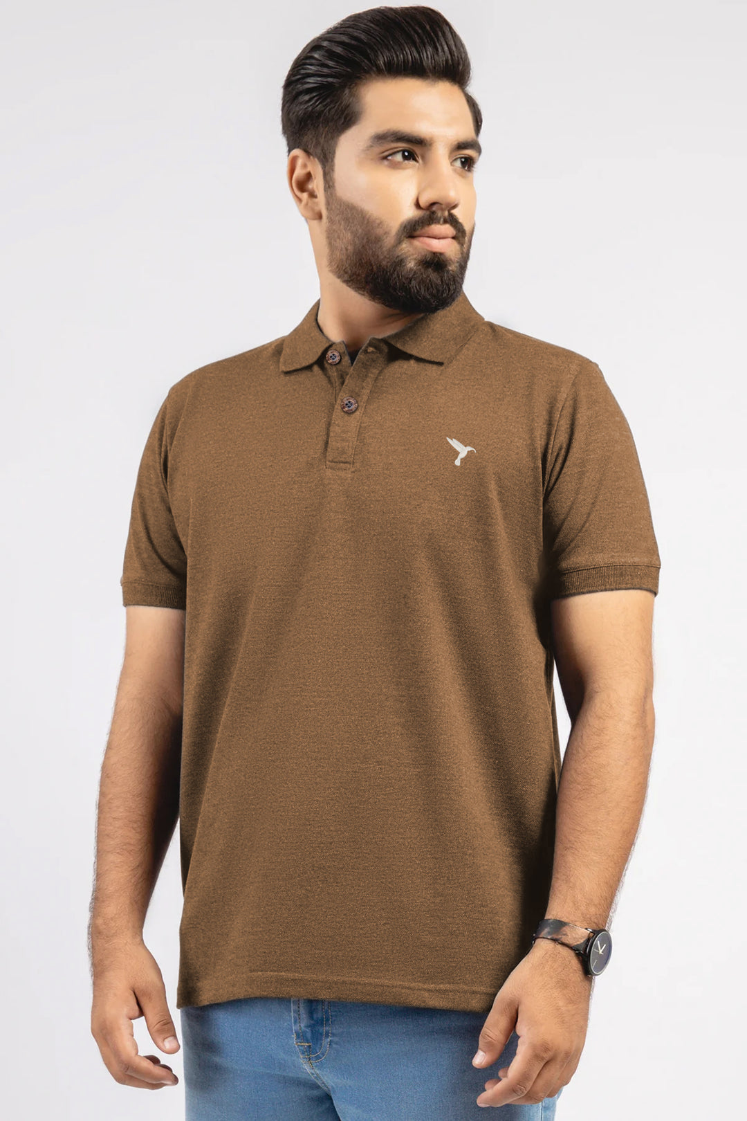Brown Melange Pique Polo Shirt (Plus size) - S25 - MP0450P