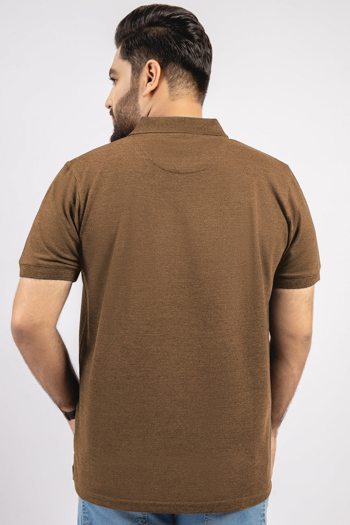 Brown Melange Pique Polo Shirt (Plus size) - S25 - MP0450P
