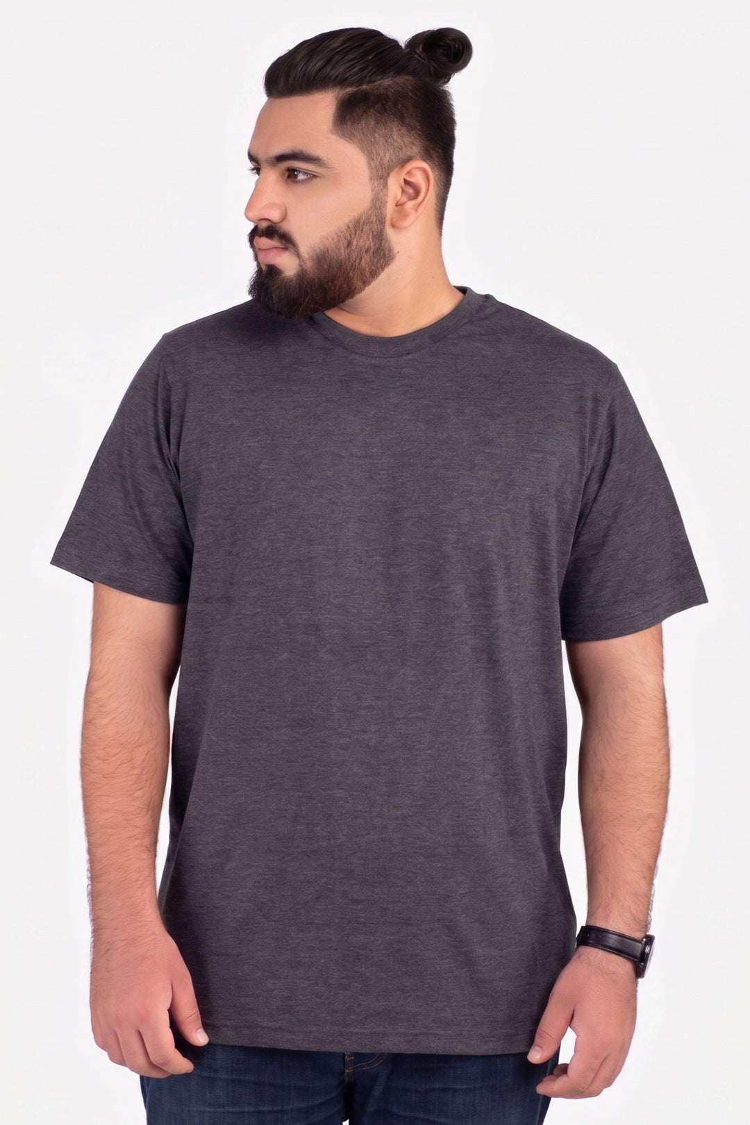 Charcoal Crew Neck Jersey T-Shirt - (Plus size) - S26 - MT0530P