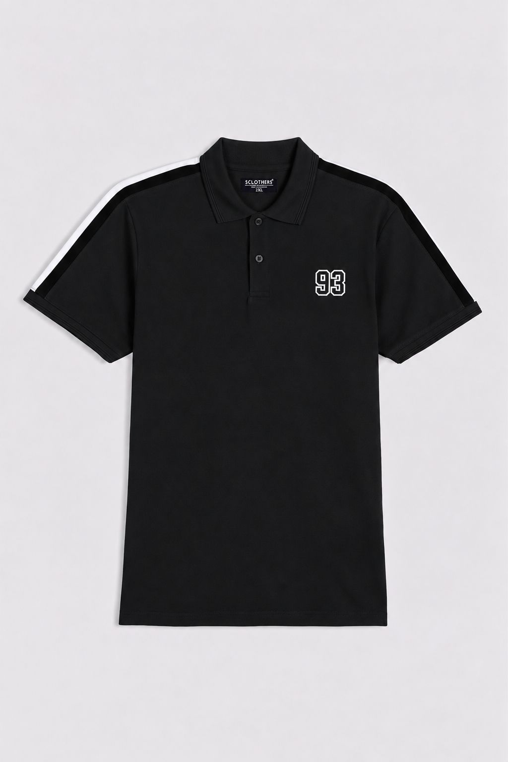 Black Cut & Sew Stripe Polo Shirt with '93' Embroidery (Plus Size) - S26 - MP0705P