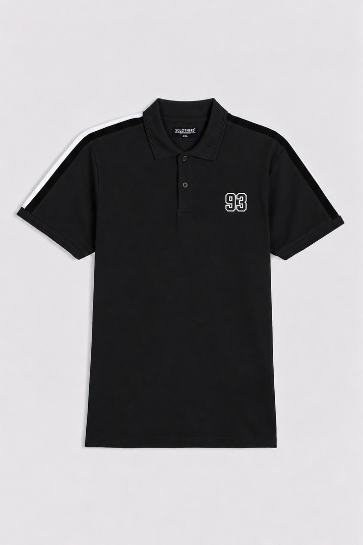 Black Cut & Sew Stripe Polo Shirt with '93' Embroidery (Plus Size) - S26 - MP0705P