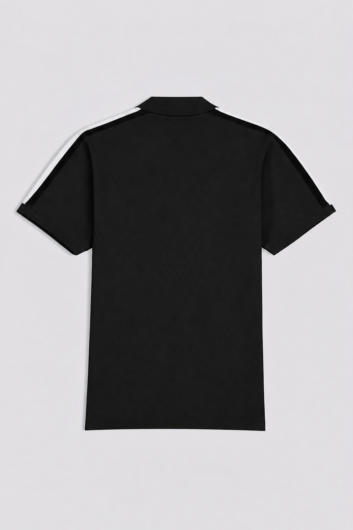 Black Cut & Sew Stripe Polo Shirt with '93' Embroidery (Plus Size) - S26 - MP0705P
