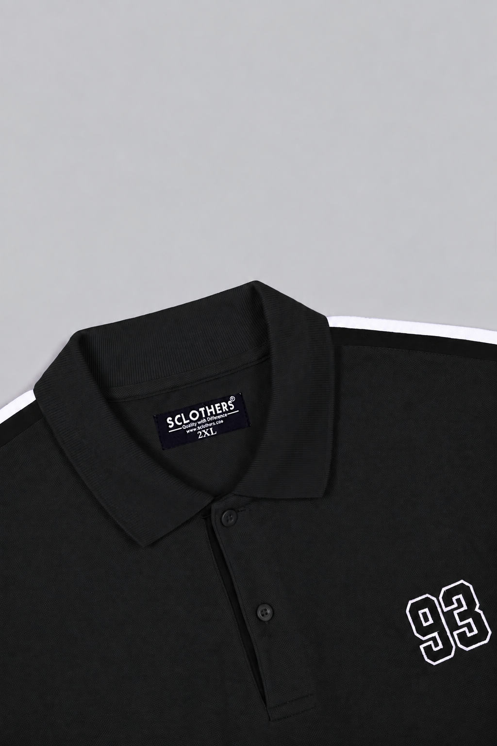 Black Cut & Sew Stripe Polo Shirt with '93' Embroidery (Plus Size) - S26 - MP0705P