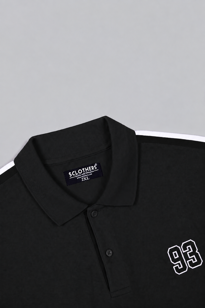 Black Cut & Sew Stripe Polo Shirt with '93' Embroidery (Plus Size) - S26 - MP0705P