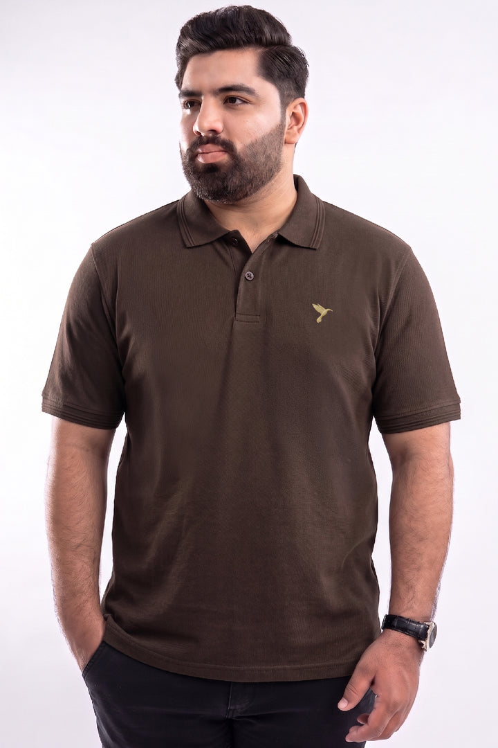 Chocolate Brown Embroidered Polo Shirt (Plus Size) - S26 - MP0629P