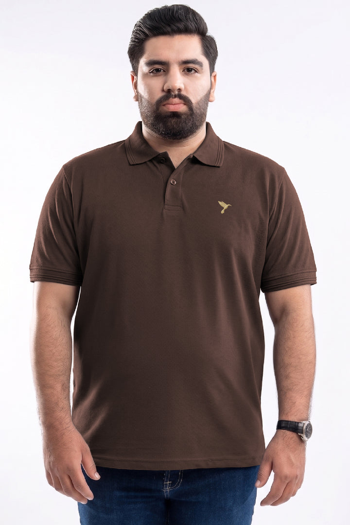 Chocolate Brown Embroidered Polo Shirt (Plus Size) - S26 - MP0629P