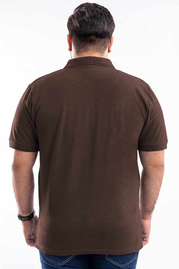 Chocolate Brown Embroidered Polo Shirt (Plus Size) - S26 - MP0629P