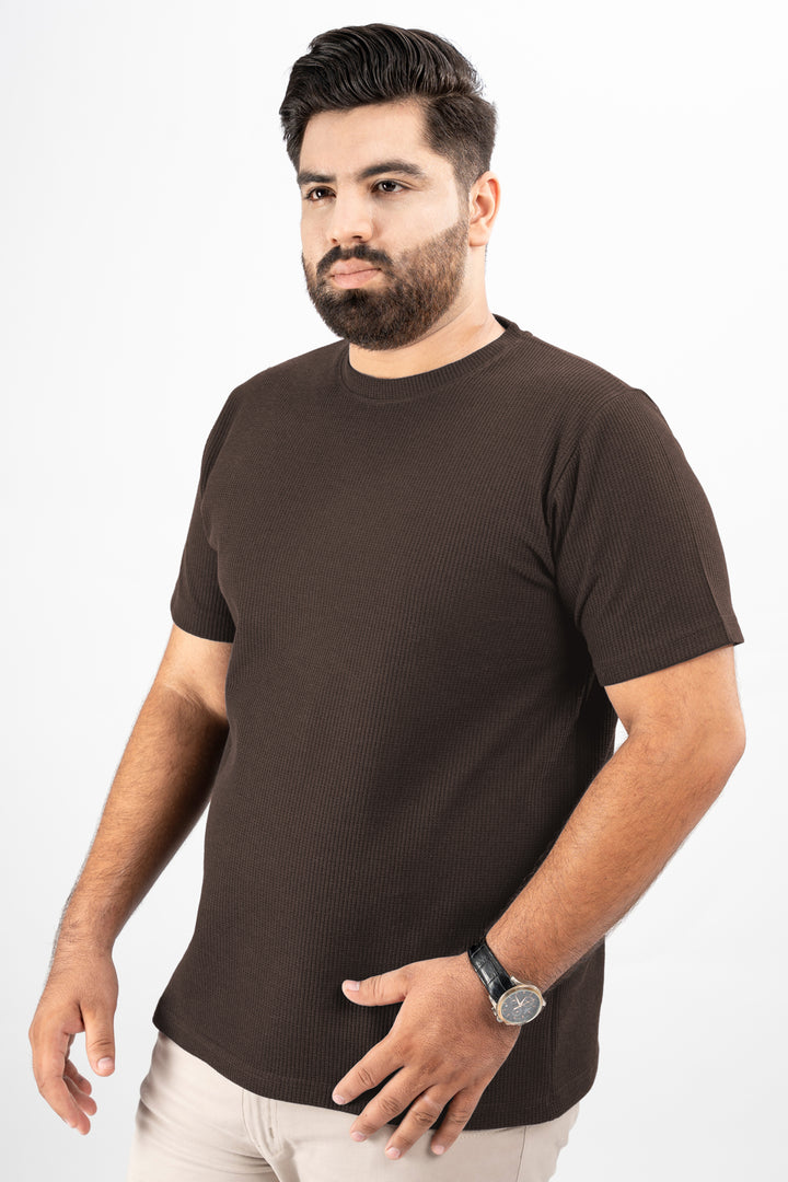 Brown Waffle Knit Textured T-Shirt (Plus size) - S25 - MT0505P