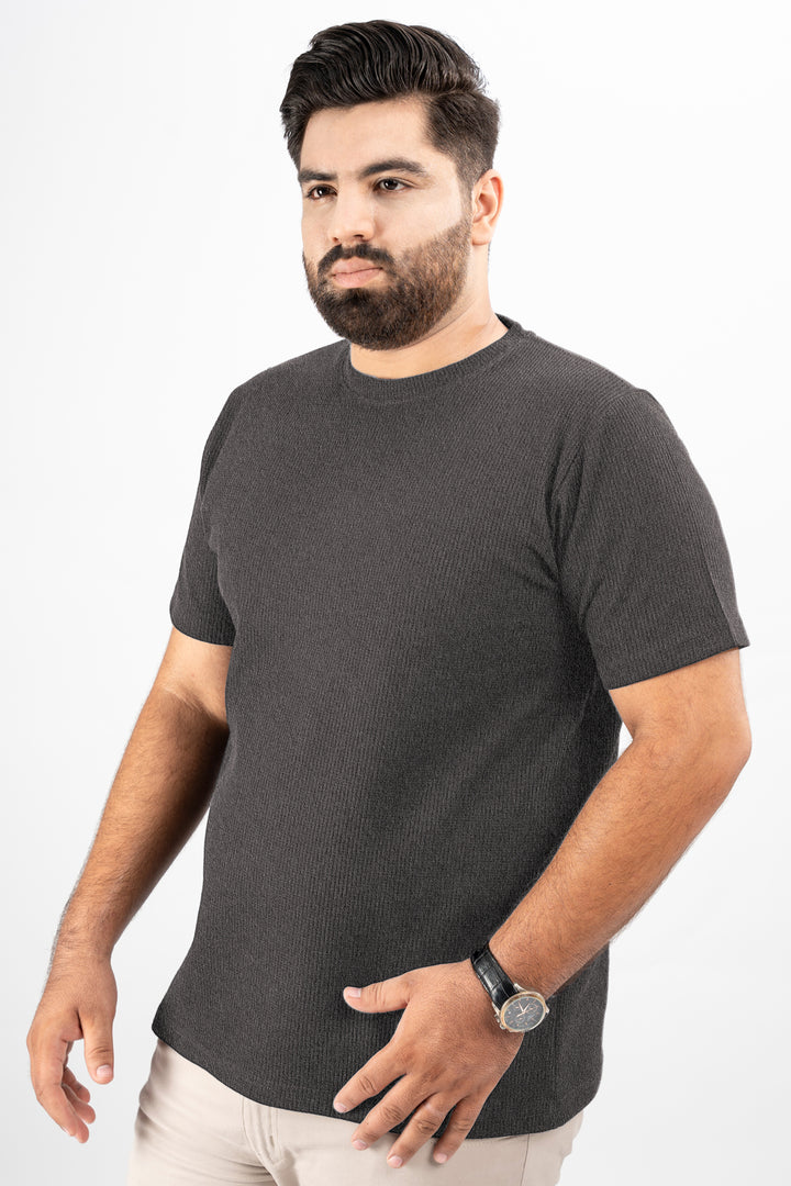 Charcoal Waffle Knit Textured T-Shirt (Plus size) - S25 - MT0500P