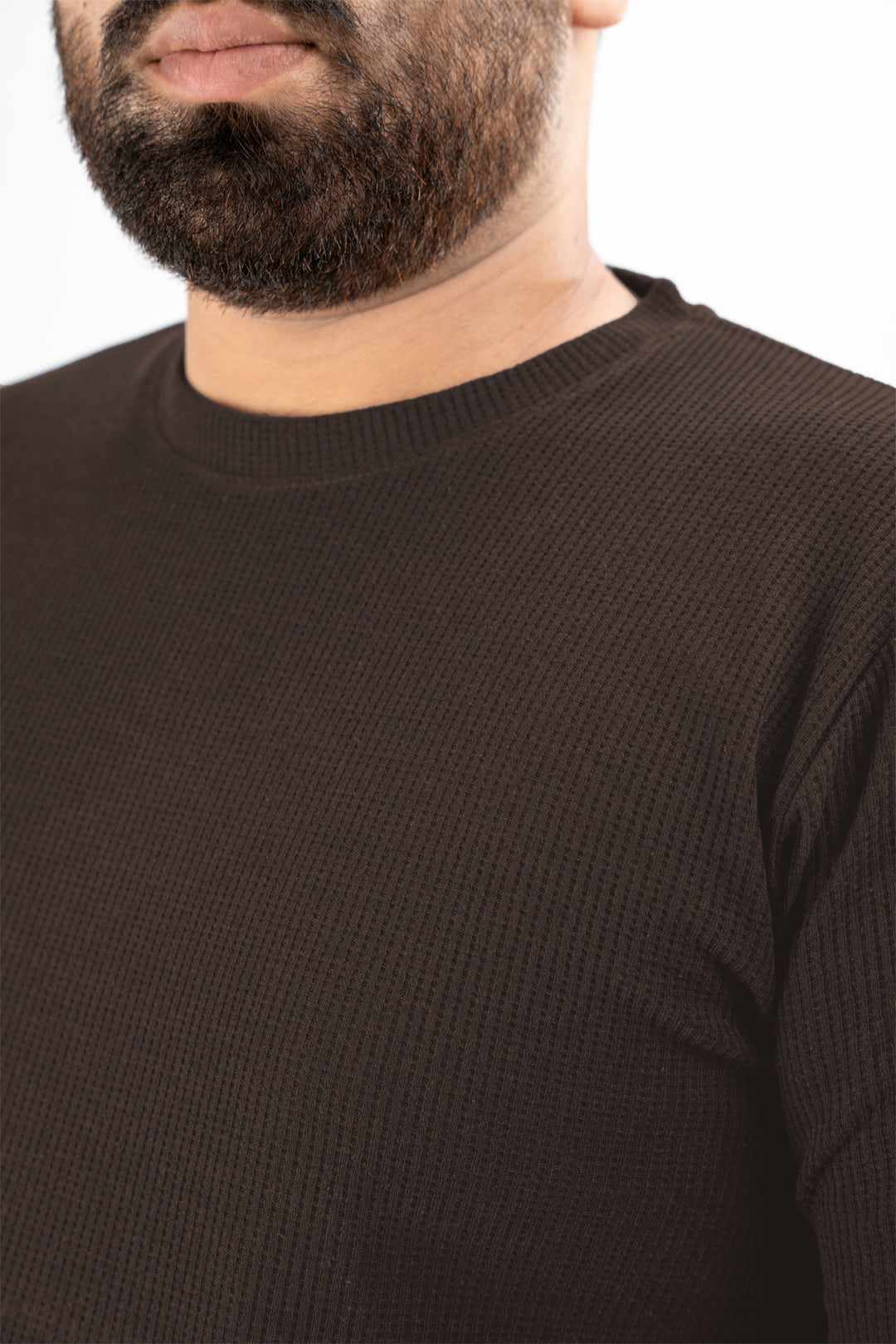 Brown Waffle Knit Textured T-Shirt (Plus size) - S25 - MT0505P