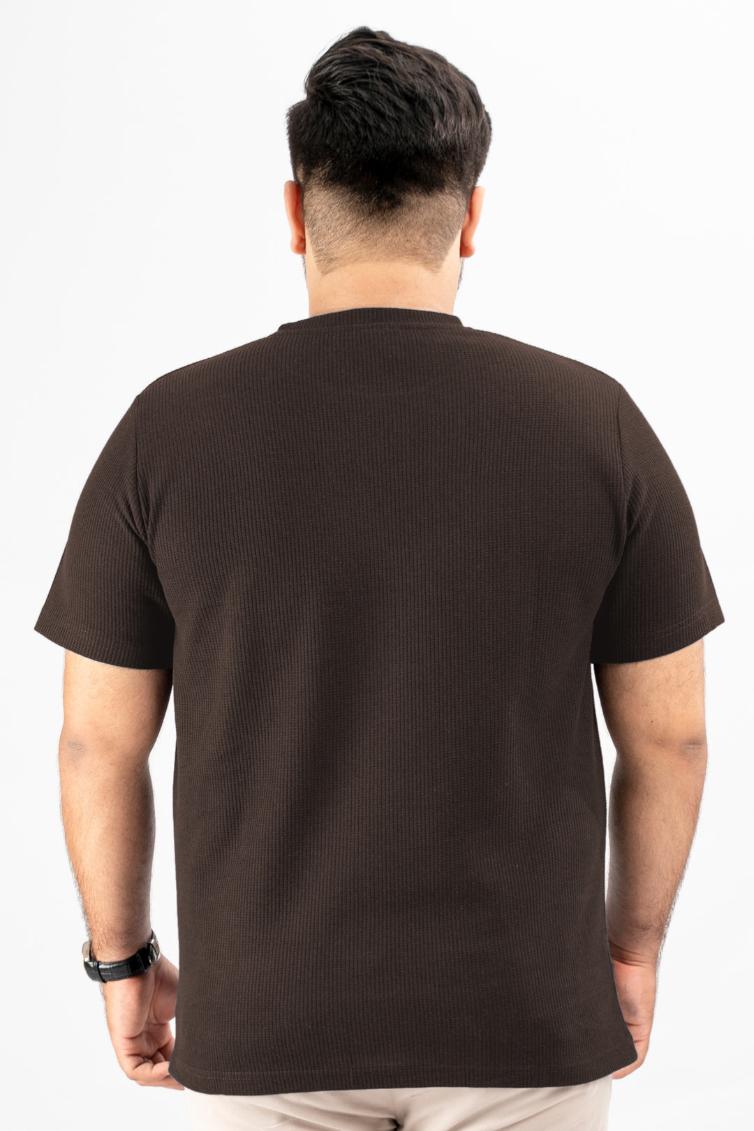 Brown Waffle Knit Textured T-Shirt (Plus size) - S25 - MT0505P