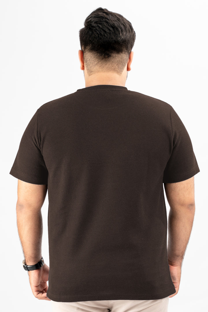 Brown Waffle Knit Textured T-Shirt (Plus size) - S25 - MT0505P